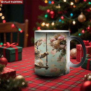 Frosted Black <b>Ceramic</b> <b>Mug</b> 11oz Heat Activated Color Changing Magic <b>Mug</b> With Rabbit Swing Design 2D Flat Painting - Product Image 2