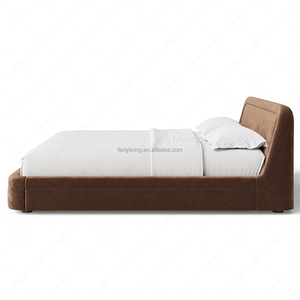 FERLY Modern Low Profile Upholstered <strong>Bed</strong> Frame King Size Brown Velvet <strong>Double</strong> <strong>Bed</strong> with Rounded Corners Padded <strong>Platform</strong> BedBedroom - Product Image 6