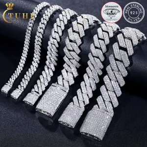 8mm-25mm Pass Diamond Tester 925 Sterling Silver Full VVS Moissanite Iced Out Cuban Link Bracelet de cheville Bracelet pour hommes femmes