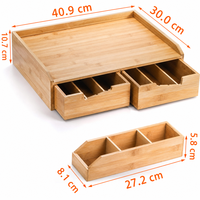 Support à capsules de café double en bambou écologique avec tiroirs coulissants et séparateurs latéraux pour sachets de thé, cuillères et sucre - Rangement pour cuisine et maison