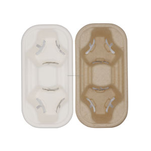 Portavasos doble 8oz 12oz 16oz Bio-Pulp Soporte para taza de café de caña de azúcar de grado alimenticio para llevar 2 tazas Bagazo Drinkware - Product Image 4