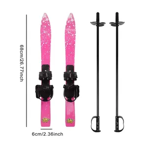 Kids <strong>Ski</strong> <strong>Boards</strong> with Bindings for Shoes ABS Sturdy 68cm with <strong>Ski</strong> Poles for Winter Snow Play Training - Product Image 2