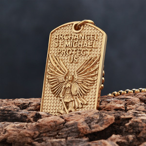 Colgantes Vintage de Acero Inoxidable Chapados en Oro de 18K con Diseño de Arcángel Miguel, Colgantes de Marca <span class=keywords><strong>Militar</strong></span> - Product Image 6