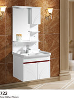 Ensemble de meubles de salle de bain flottants vintage en PVC blanc, personnalisé, classique, économique, en gros, avec armoire miroir et armoire latérale haute