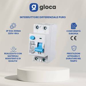 Relais de protection Gloca JXL1-63 2P 63A 300mA Rcd 240V Montage sur rail DIN - Product Image 2