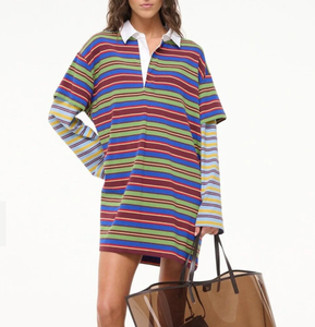 <span class=keywords><strong>Camiseta</strong></span> Polo transpirable de longitud media para mujer, <span class=keywords><strong>Vestido</strong></span> de <span class=keywords><strong>manga</strong></span> <span class=keywords><strong>larga</strong></span> con rayas de color en contraste, logotipo frontal, tela peinada - Product Image 2