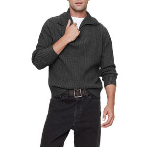 Vente en gros de <span class=keywords><strong>pull</strong></span> personnalisé en tricot pour hommes avec demi-fermeture éclair en laine mélangée <span class=keywords><strong>col</strong></span> <span class=keywords><strong>roulé</strong></span> en tricot côtelé décontracté en plein air <span class=keywords><strong>pull</strong></span> chaud de haute qualité - Product Image 1