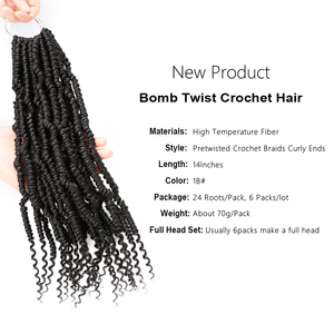 Perruques africaines en gros très demandées, 14 pouces, 70g, fibres haute température, extensions de tresses au crochet Bomb Twist - Product Image 2