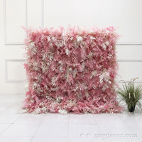 GNW OEM Mur de fleurs décoratif réaliste en roses noires artificielles et plumes, couleur et taille personnalisables, pour la rentrée scolaire