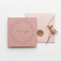 Cartes de remerciement personnalisées avec motif floral rose poudré et inscription dorée en relief, pour mariage, douche nuptiale, vente en gros