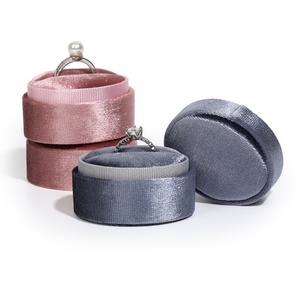 High End Velvet Double Ring <b>Box</b> Oval Shape Rings Packaging <b>Small</b> Engagement Wedding Customized Mini Velvet Ring <b>Box</b> - Product Image 6