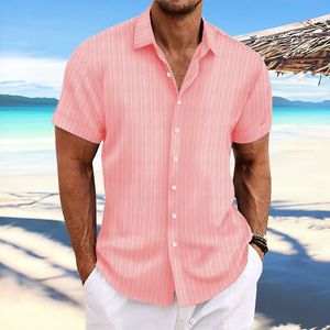 Fashion Men's Striped Jacquard Solid Color Casual Shirt Comfortable Loose Short Sleeve Hawaiian Shirt - Product Image 3