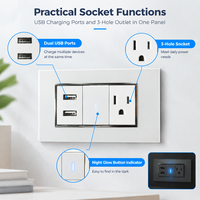 Plaque de charge murale USB 3 prises en acrylique personnalisée pour maisons, chambres, cuisines, salons, appartements – Prises électriques