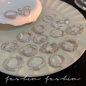 Hàn Quốc Ins mở vòng bạc cubic zirconia Sliver màu tối giản phổ biến Kim Loại Tùy chỉnh mỹ thời trang đồ trang sức nhẫn đối với phụ nữ - Product Image 6