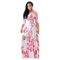 8230424 Nouvelle robe longue grande taille pour femmes, robe maxi à imprimé floral, manches longues