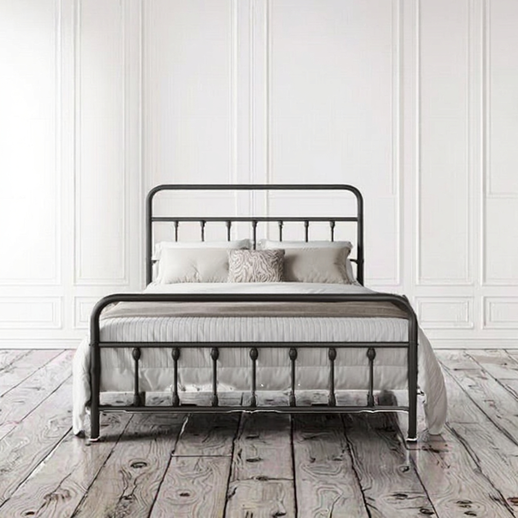 Q Black Classic Metal Headboard Bed Frame 2