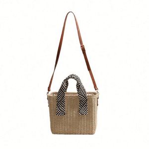 Summer New Arrival <b>Square</b> Solid Color Straw Woven Bag Large Capacity Crossbody Bag with Straps for Beach Holidays - Product Image 5