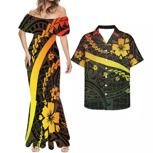 Set di 2 Pezzi Vintage Casual per Coppie, <span class=keywords><strong>Abbigliamento</strong></span> con Design delle Isole Polinesiane, Abito Elegante da Donna Taglie Forti Personalizzato per Feste e Club - Product Image 6