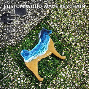 Porte-clés en bois écologique à motif vague peint, thème animal, carré vierge personnalisable, cadeau d'affaires, vente chaude, sur mesure - Product Image 2