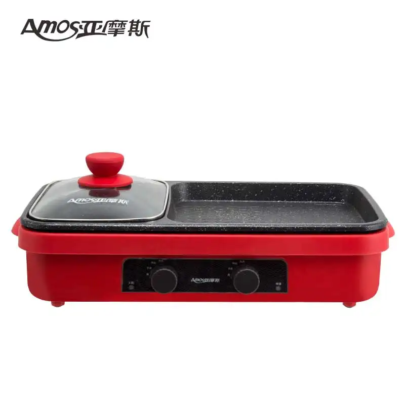 Good quality korean stainless steel electric flat top barbecue grill with hot pot