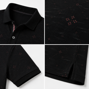 Polos de Golf Personalizados con Logotipo para Hombre, Color Negro Jaspeado con Estampado Micro Geométrico, Manga Corta, Marca Privada, Fabricante OEM ODM - Product Image 3