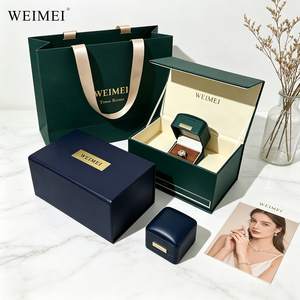 WEIMEI Factory Bulk Custom Logo Luxury Green Blue PU Leather Ring Necklace <b>Box</b> with Handbag and Logo <b>Card</b> Jewelry Packaging Set - Product Image 1