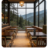 Combinaison table et chaises de restaurant en bois massif, design moderne et simple, mobilier commercial, modèle 0001 pour restaurant, café, bar
