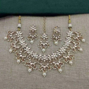 Pearl Kundan Choker <b>Long</b> <b>Necklace</b> Set Timeless And Luxurious Appeal Drapes Gracefully Adding Handmade Bulk Product - Product Image 1