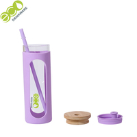 Gobelet à eau en verre Borosilicate en bambou, avec manches en silicone et paille, logo personnalisé OEM, sans BPA, 600ML/21oz, GA2010