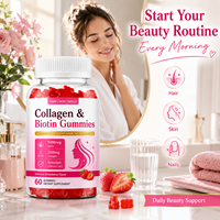 Gummies Beauté Cheveux Peau Ongles Soutien Collagène Biotine Vitamines C E 5000mcg Cliniquement Sélectionnées Marque Blanche OEM 60 Pièces Bouteille