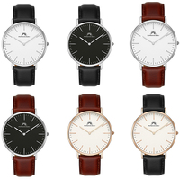 Montre-bracelet tendance de 36 mm de diamètre, quartz, boîtier en acier inoxydable 316L et bracelet en cuir de vache, résistante à l'eau 3BAR, PORSAMO BLEU U2750G