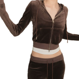 Ensemble de survêtement <span class=keywords><strong>en</strong></span> <span class=keywords><strong>velours</strong></span> pour femmes KY, veste zippée d'hiver et <span class=keywords><strong>pantalon</strong></span> <span class=keywords><strong>évasé</strong></span>, tenue deux pièces, vêtements de détente - Product Image 4