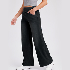 <span class=keywords><strong>Pantalon</strong></span> pour <span class=keywords><strong>femme</strong></span>, taille élastique, poches, <span class=keywords><strong>pantalon</strong></span> confortable pour <span class=keywords><strong>femme</strong></span>, jean élégant <span class=keywords><strong>bleu</strong></span> <span class=keywords><strong>marine</strong></span>, taille haute, jambe large, jean décontracté - Product Image 1