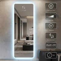 Miroir mural LED rectangulaire arrondi sans cadre, pleine longueur, rétroéclairé intelligent, anti-buée, pour chambre, entrée, décoration intérieure