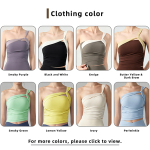 Reggiseno sportivo lungo asimmetrico monospalla traspirante lavato con arricciatura frontale, imbottito, rosa, con coppe integrate, per yoga e palestra da donna - Product Image 4