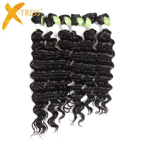 X-TRESS 16"18"20" Mixed Blend Synthetic/Human Hair Weave Bundle 6 Pcs/Pack Natural Black Deep Wave Hair Extensions For Head