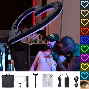 19 Inch Mooie Heart Design Live Broadcast Lamp Led Rgb Video Fotografie Verlichting Vlog Make-Up Tattoo Wimper Licht Met Standaard
