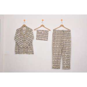 Conjunto de Pijama Informal de Otoño para Mujer, 100% Algodón Satinado, Estampado de Letras, Cintura Elástica, Transpirable, Manga Larga - Product Image 1