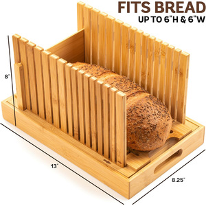 Adjustable Bamboo <b>Bread</b> Slicer With Foldable Rails And Crumb Tray For Baking Pastry Tools - Product Image 3