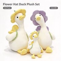 Peluche d'oie mignonne avec chapeau fleuri, jouet en peluche de canard blanc pour soulager le stress, décoration d'intérieur, cadeau