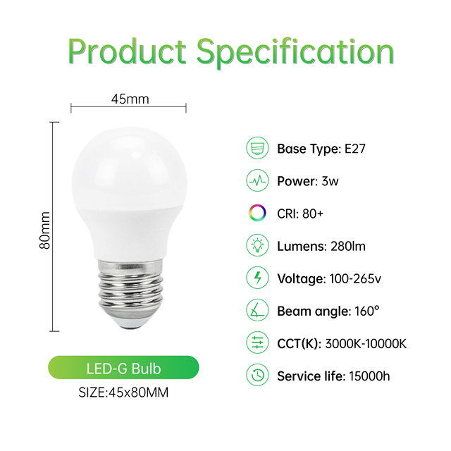 LED G Bulb 3W E27 | Flicker-Free Eye Protection | High Lumen 280lm | Globe Shape Office Lamp | Energy Star Certified | 1-Year