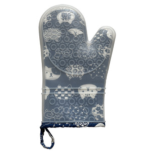 Gants isolants en silicone pour four, pour la cuisine et la pâtisserie, conception épaissie, motif imprimé, thème chat bleu - Product Image 1