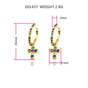 Foxi <span class=keywords><strong>Jewelry</strong></span> <span class=keywords><strong>Stock</strong></span> Envío rápido Rainbow Zircon Fashion Cuff Pendientes con colgante Cross Charm - Product Image 6