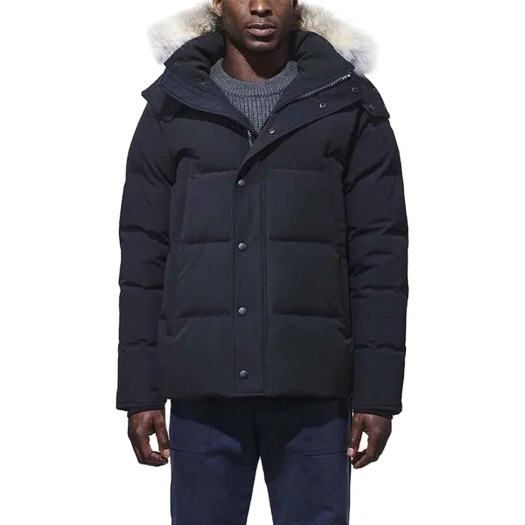 Xs-xxl Fourrure De Raton Laveur Loup Puffer Duvet D'oie Rempli Matelassé Capuche Amovible Hommes Canada Parka Vers Le Bas Manteau Veste