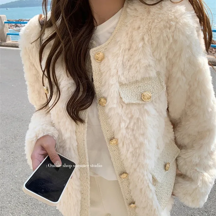 Nanchang Auyan High-quality Casual Ladies Long Sleeve Knit Sweater Woolen Cardigan Button Apricot Lamb Wool Coat
