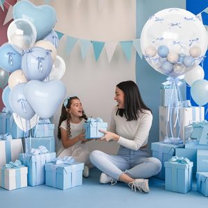 Ballons en latex bleu clair et crème pour décoration de fête, 50 cm, ballons Bobo blancs en forme de cœur, pour baby shower, anniversaire garçon ou fille - Product Image 2