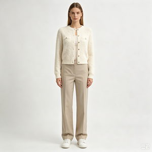 <span class=keywords><strong>Cardigan</strong></span> Lavorato a Maglia per <span class=keywords><strong>Donna</strong></span> Gaby, Alta Qualità, Punto Traforato, <span class=keywords><strong>Beige</strong></span>, OEM Personalizzato, Colore Marrone, Manica Lunga, Bottoni a Corno - Product Image 4