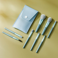 Ensemble de 8 mini-pinceaux de maquillage en fibres synthétiques, manches en plastique, couleurs macaron, étui portable inclus, pinceaux pour poudre et blush