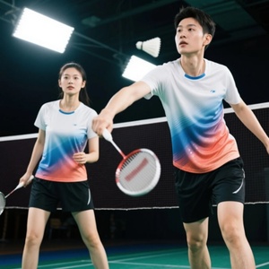 Unisex Gradient Color Short Sleeve Sports T-Shirt Breathable <b>Polyester</b> Crew Neck Adult Badminton Jersey Regular Fit - Product Image 2