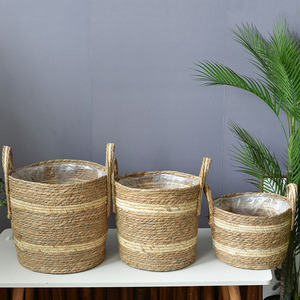 Woven <b>Basket</b> Round Double Layer Corn Rope Straw Handmade Storage <b>Basket</b> For Plants Decor - Product Image 4